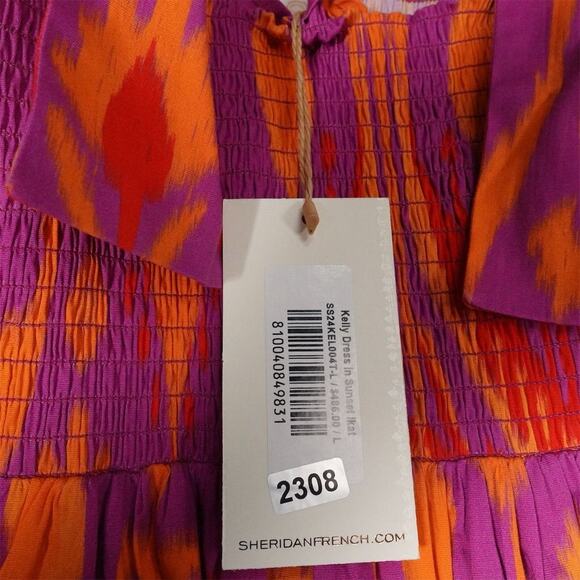 New Sheridan French Women's Maxi Bow Dress Sunset Ikat Large Multicolor 2308-30 - Picture 6 of 13